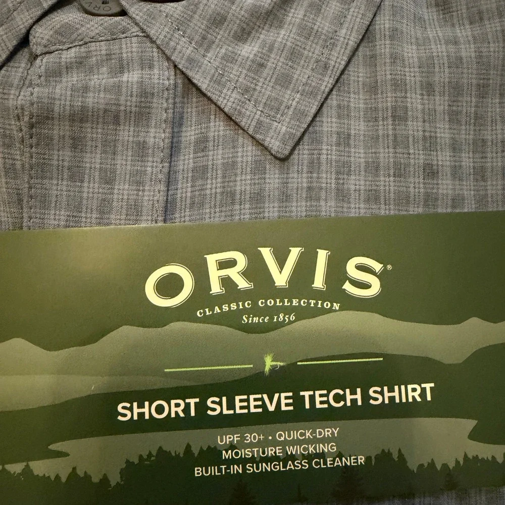 Orvis Classic Short Sleeve Tech Shirt Green/Gray Plaid‎ Mens Medium NWT